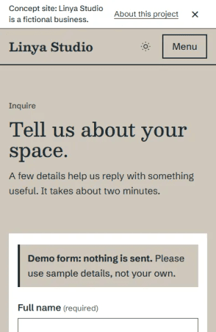 The inquiry form's first fields on a white sheet.